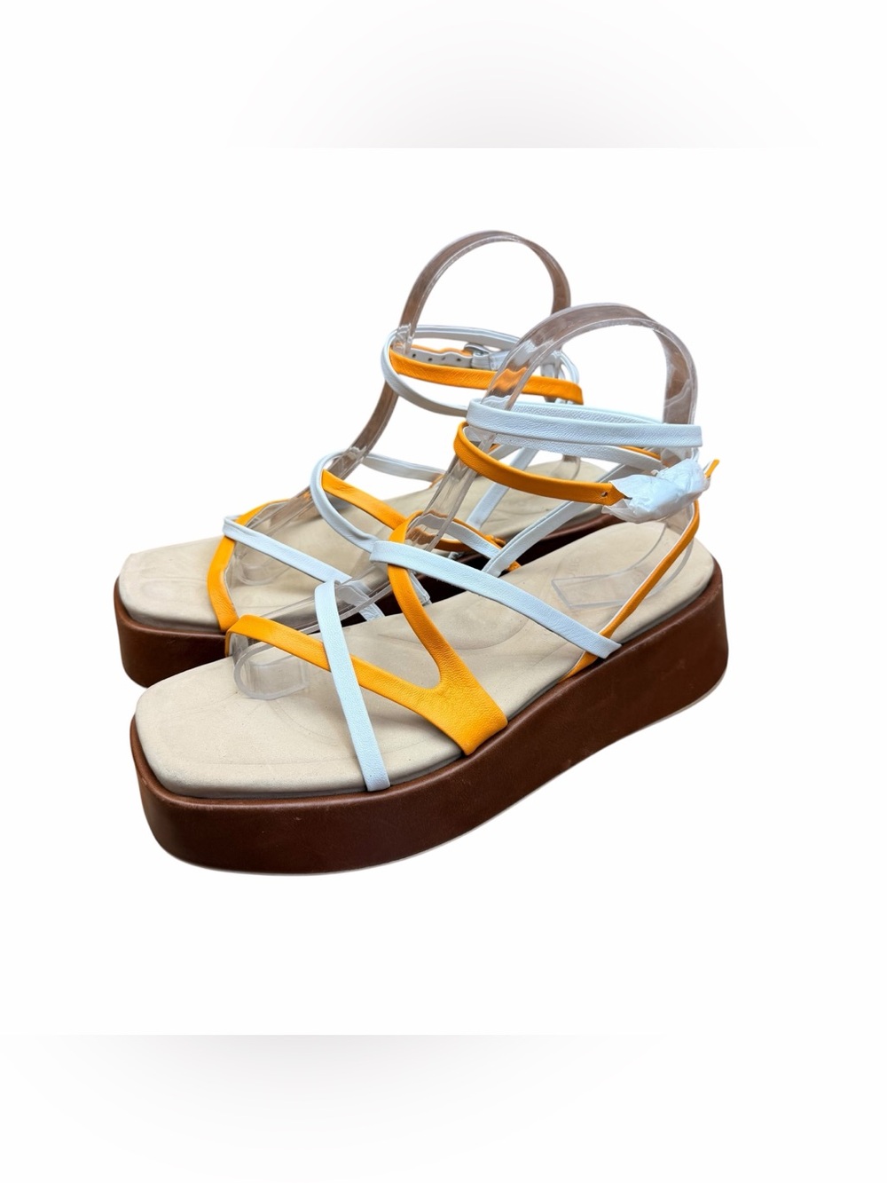 Rag & Bone size 8.5 39.5 Logan Strappy Flatform Leather Sandals Saffron White